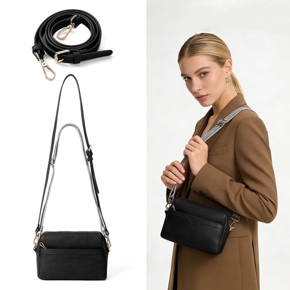 Trendy Crossbody Bags for Women, Small Shoulder Bag Messenger Bag Cross Body Travel Purse Handbag Wallet with Adjustable Strap, PU Leather, Black