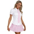 thumbnail image 4 of TiaoBug Uniforme d'Écolière pour Femmes Chemise à Manches Courtes avec Jupe Plissée Mini Nœud Papillon Robe Uniforme Marin Rose 4TG, 4 of 7