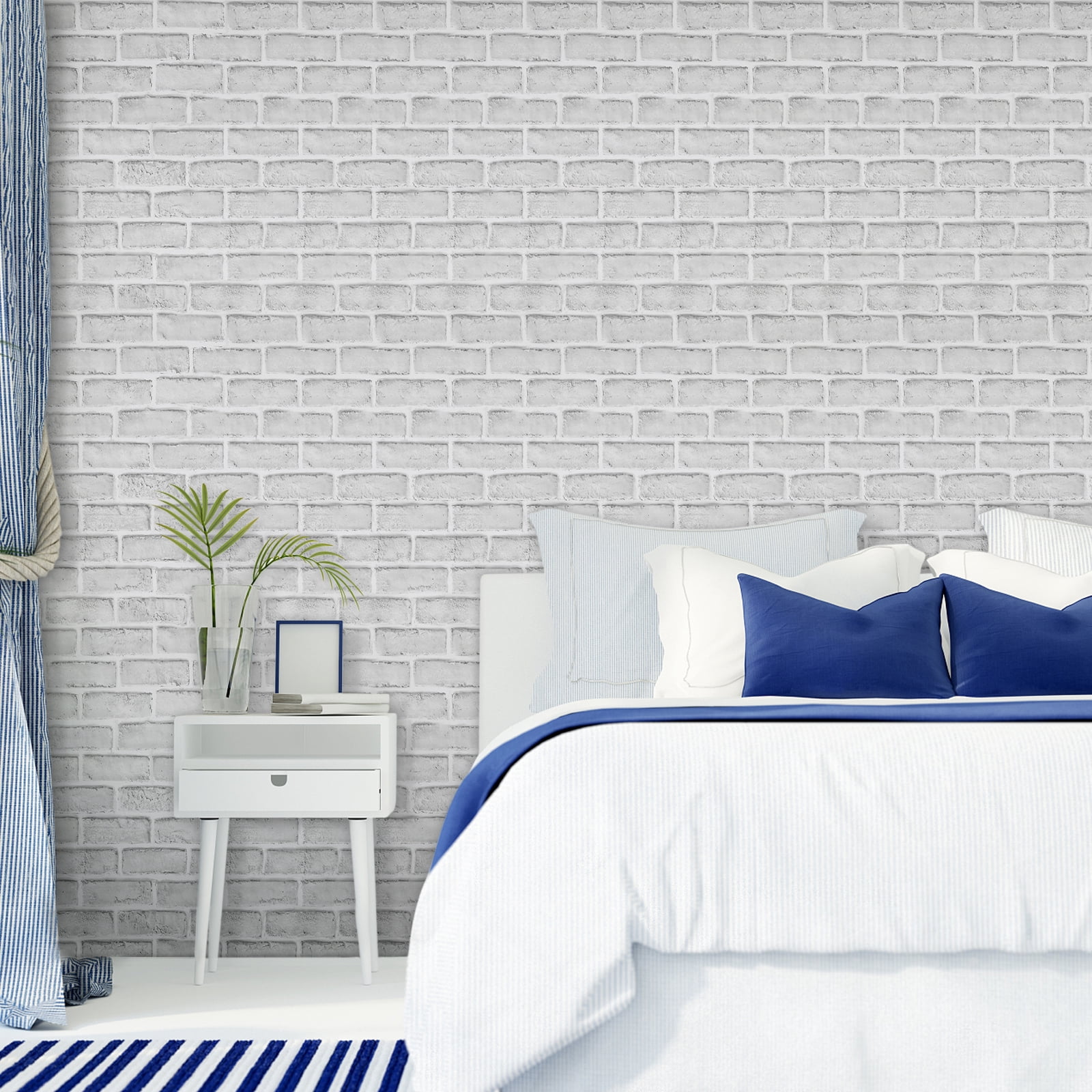 UMIGGEE 17.7-in X 393.7-in Gray/White Brick Wallpaper Peel and Stick Removable Wall Paper Self-Adhesive Brick Backsplash Wallpaper fot Funiture Home Decoration
