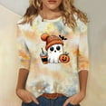 thumbnail image 2 of Women’s Halloween Tie Dye T-Shirt Cute Ghost Pumpkin Print Casual Crewneck 3/4 Sleeve Fall Holiday Top Comfortable Tee, 2 of 5