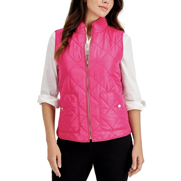 Charter Club Women's Stand Collar Zipper Closure Quilted Vest Berry Cool Size L