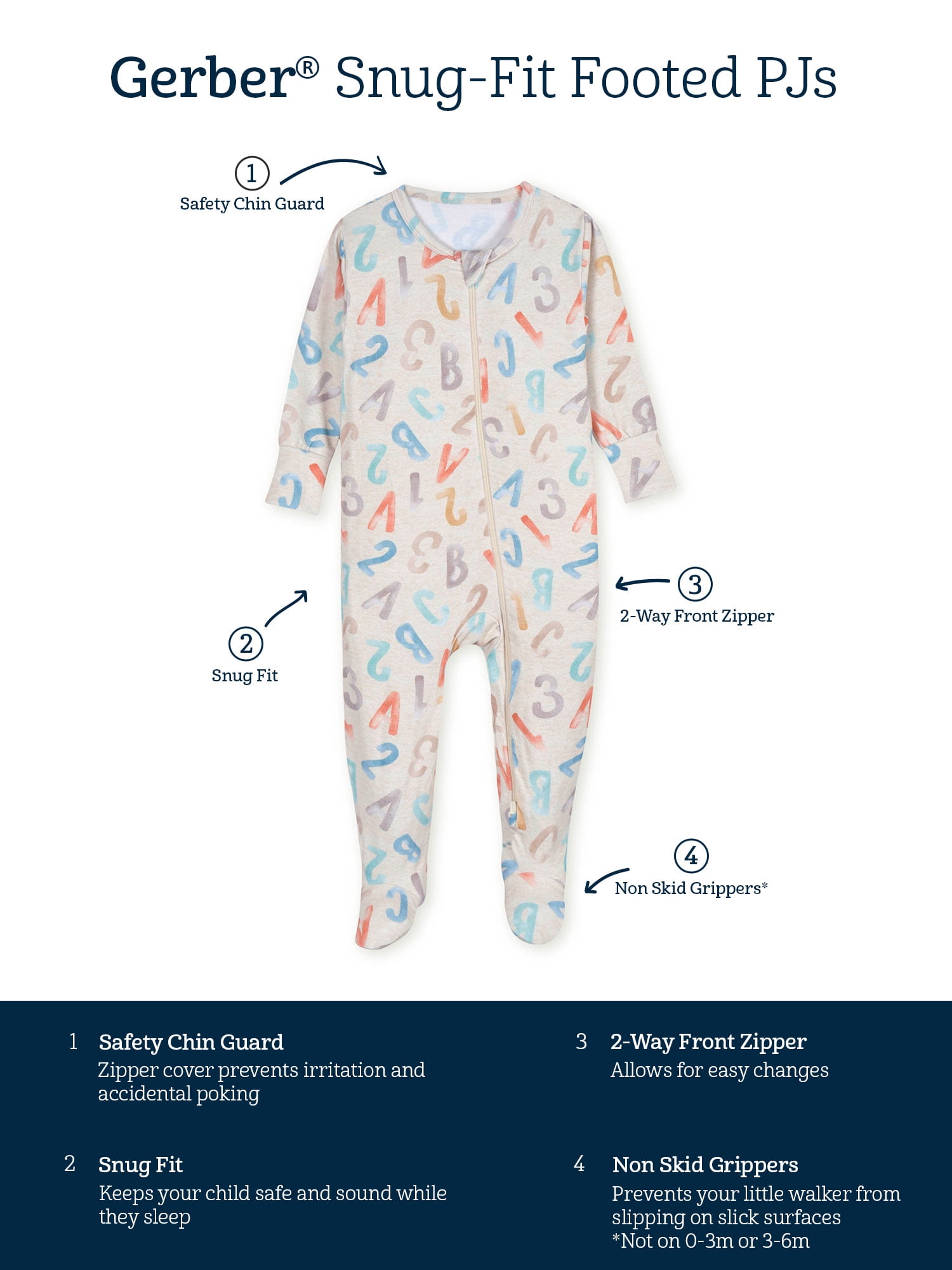 Gerber Unisex Baby Toddler Buttery Soft Footed Pajama 2 Way Zipper