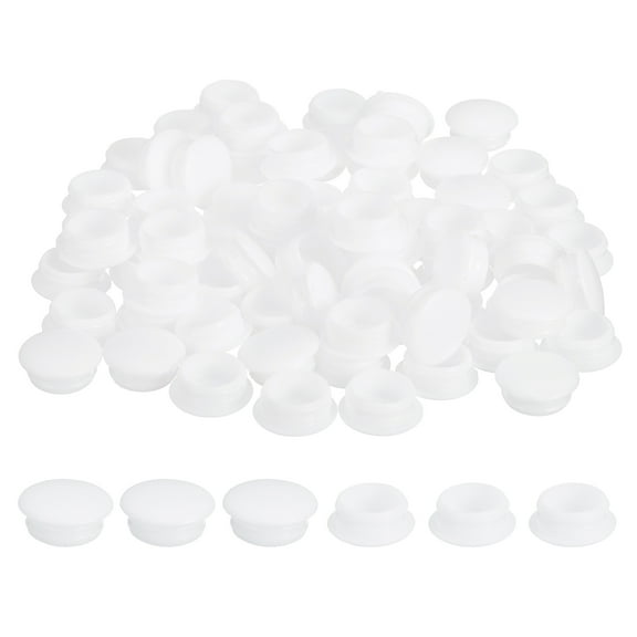 Uxcell 125Pcs Plastic Hole Plugs, 3/4" x 5/16"(DxH) Hole Cover Tubing End Cap for Round Holes(15mm), Cabinet Furniture Cupboard Shelves, White