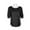 BLACK, variant on Joan Vass NY Scoop Neck Short Shirred Sleeve Solid Shirttail Hem-BLACK / XS