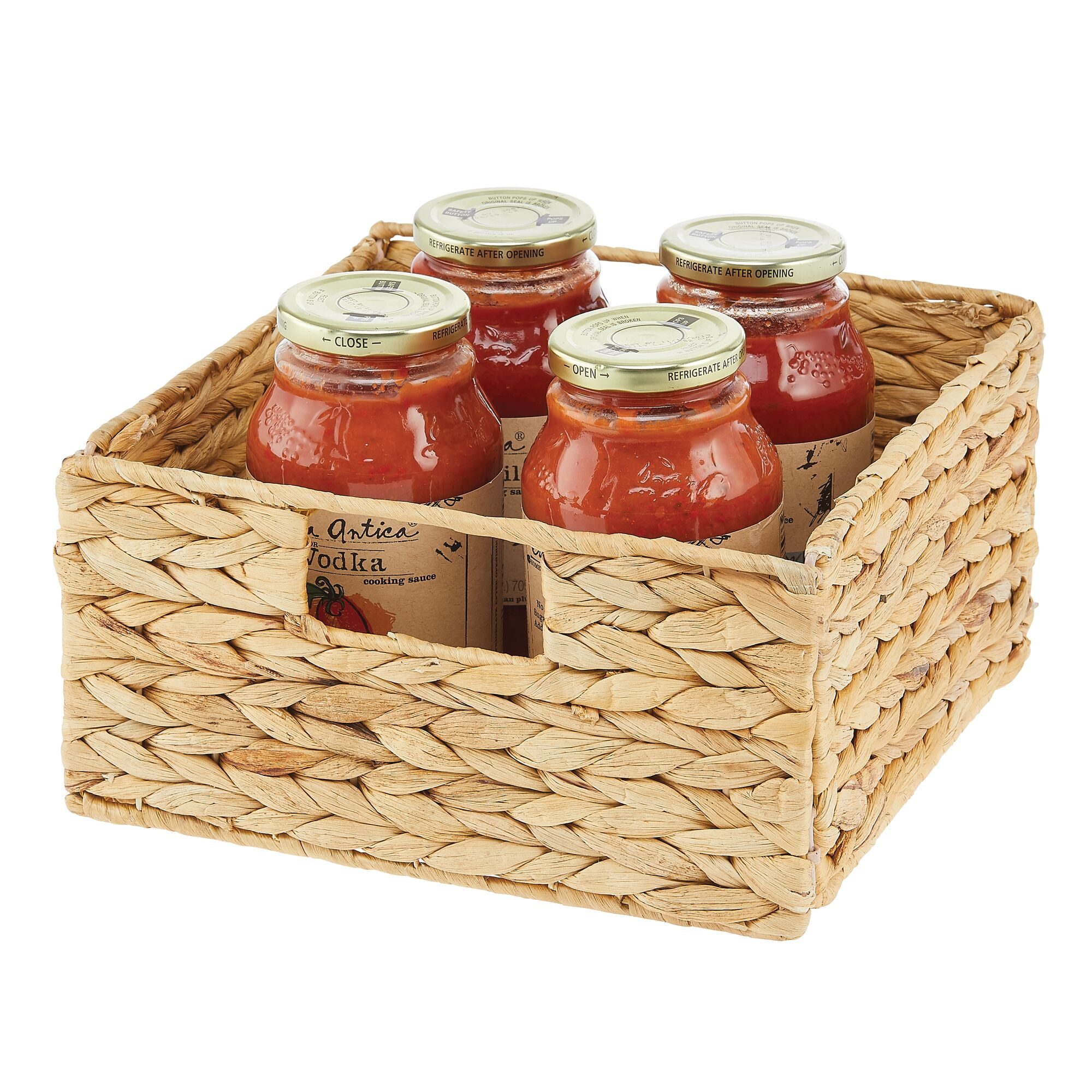 mDesign Woven Hyacinth Kitchen Basket Organizer with Handles - 8 Pack - Natural