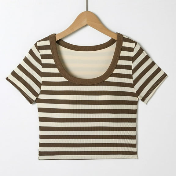 Frnrwgo Girls T-shirts Kids Summer Crewneck Short Sleeve Fashion Crop Tops Tees with Built-in Bra 14-20 Years, Coffee