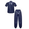 thumbnail image 5 of vastwit Men Plastic Oversized Shirts Pants Set Waterproof Two-piece Outfit Sweat Suit Jogging Sportswear Dark Blue XXL, 5 of 7