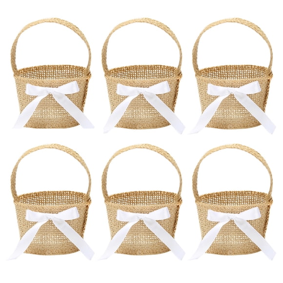 Cesta de mano para huevos de Pascua, cesta de arpillera para boda, niña, cestas de escritorio, 6 uds.
