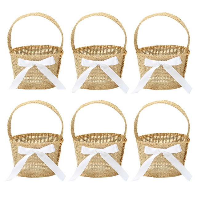 Cesta de mano para huevos de Pascua, cesta de arpillera para boda, niña, cestas de escritorio, 6 uds.