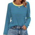 thumbnail image 4 of Women's Striped Long Sleeve Shirts 2026 Spring Fall Tops Fashion Color Block Top Clothing Loose Crewneck Tee Blouses, 4 of 6