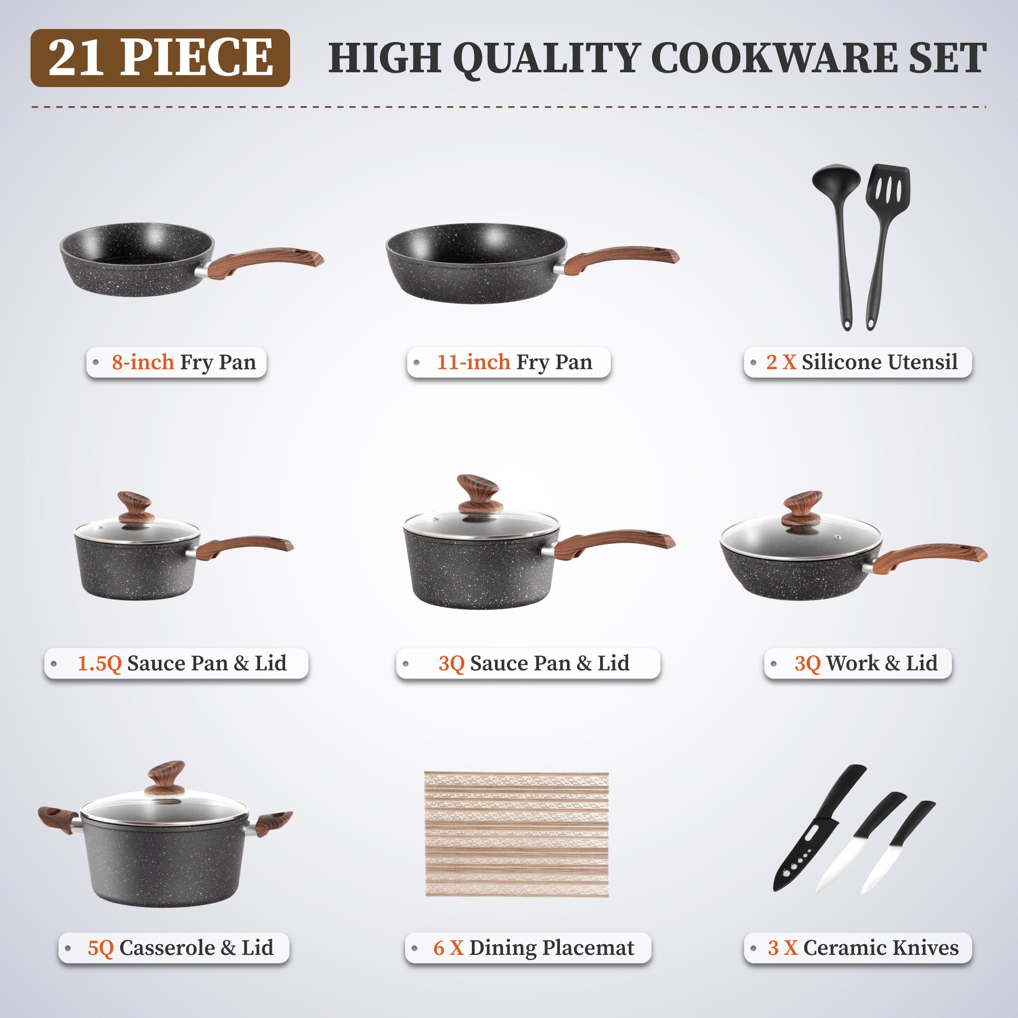  SODAY Pots and Pans Set Non Stick, 12 Pcs Kitchen Cookware Sets  Induction Cookware Granite Cooking Set with Frying Pans, Saucepans, Steamer  Silicone Shovel Spoon & Tongs (White) : Home 