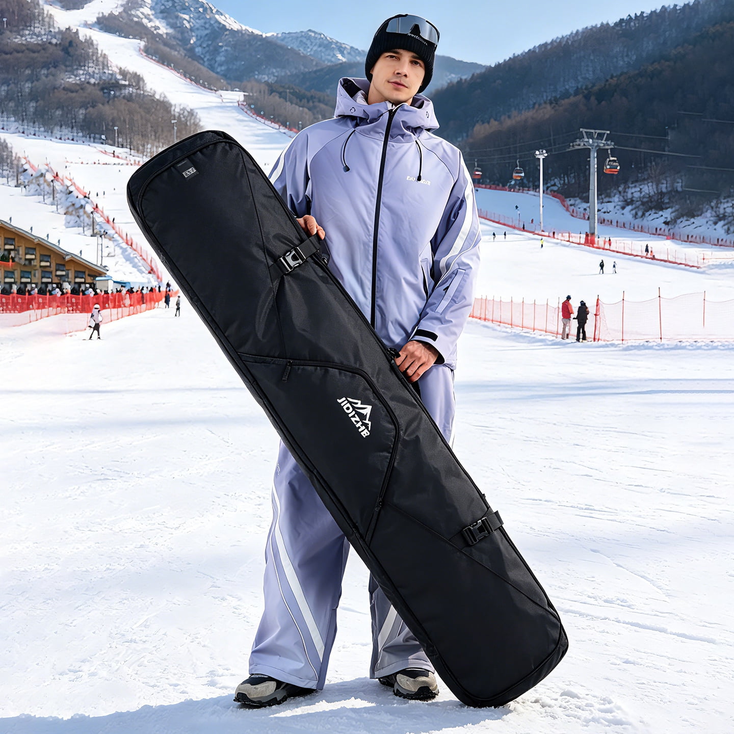 JIDIZHE Ski Bag Waterproof Textured Fabric Lightweight with Detachable Shoulder Strap 66.14 in for Ski Travel, Black