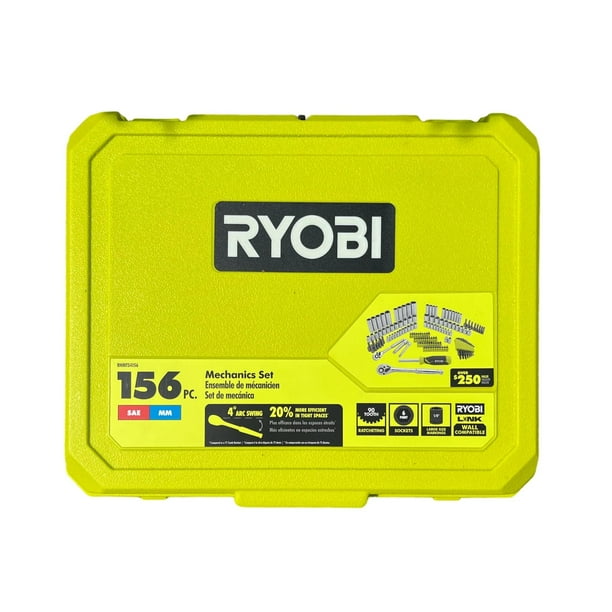 Juego de enchufes para PC RYOBI de 156 unidades SAE y métricos con funda