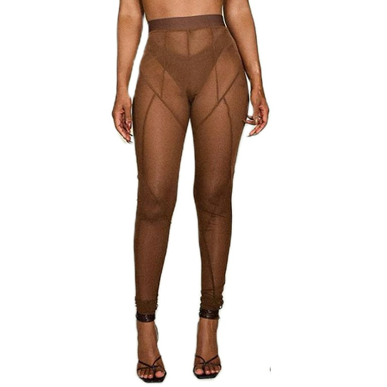 Women's Mesh Sheer High Waist Skinny Leggings See Through Pants Beach  Swimsuit Cover Up 