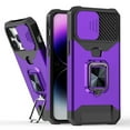 thumbnail image 2 of For iPhone 15 Multi-Functional Card Magnetic Ring Stand Hybrid Camera Case Cover - Dark Purple, 2 of 4