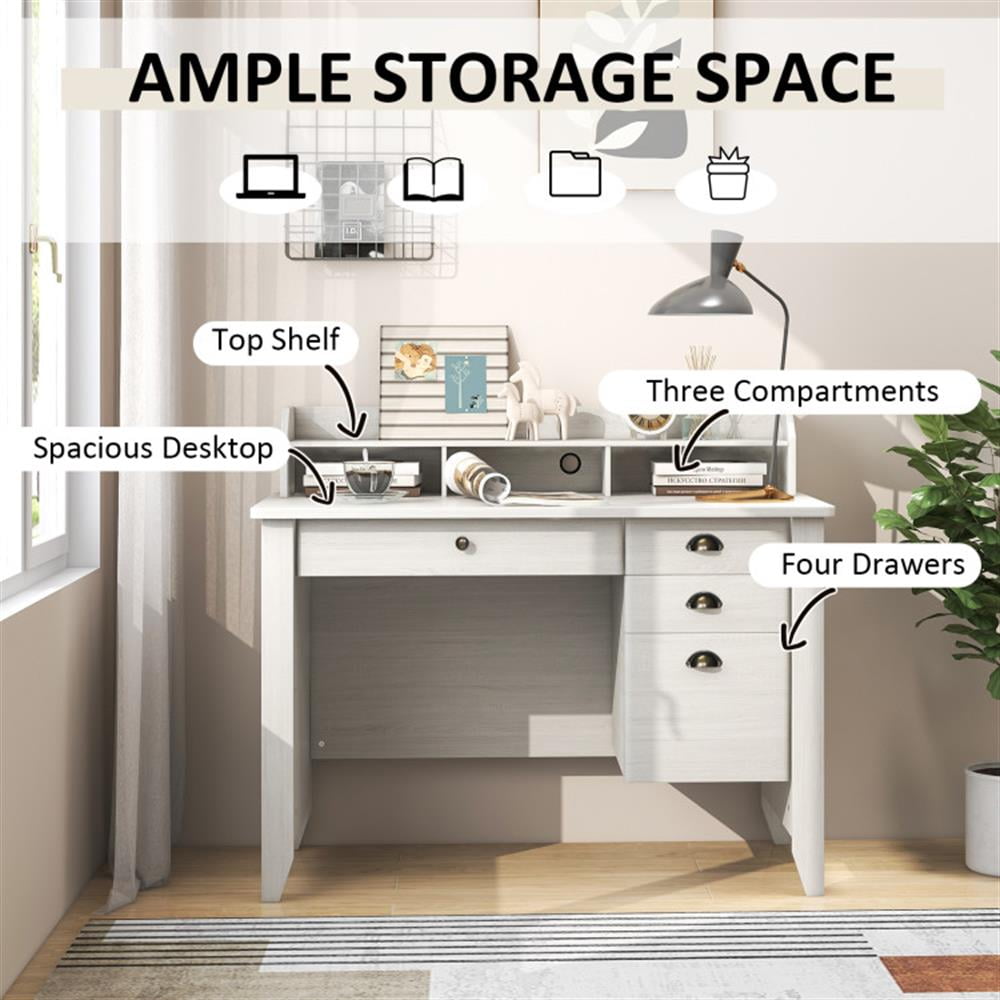 Demi Bonn Computer Desk PC Laptop Study Writing Table Workstation, Small Home Office Desk, White