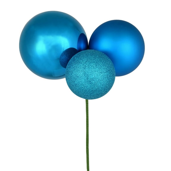 Vickerman 18" Turquoise Ball Ornament Christmas Pick, Pack of 2