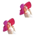 thumbnail image 4 of Qarigey Sombrero de paja Bowknot para mujer - Fácil de empacar Sombrero de paja ecológico para mujer Rosa roja 2Conjunto, 4 of 6