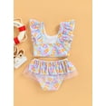 thumbnail image 4 of goowrom Kids Girls Casual Swimsuit, Sleeveless Backless Printed Ruffled Tops+Mesh Patchwork Panties, 4 of 8