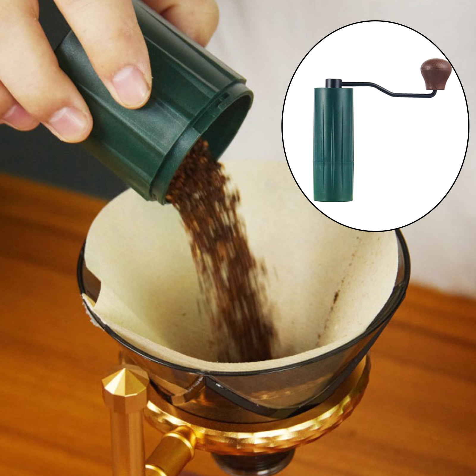 Fiocias Mini Manual Coffee Bean Hand Grinder Machine Stainless Steel Burr Green