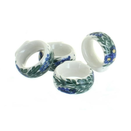 

Blue Rose Polish Pottery Hyacinth Napkin Ring Set