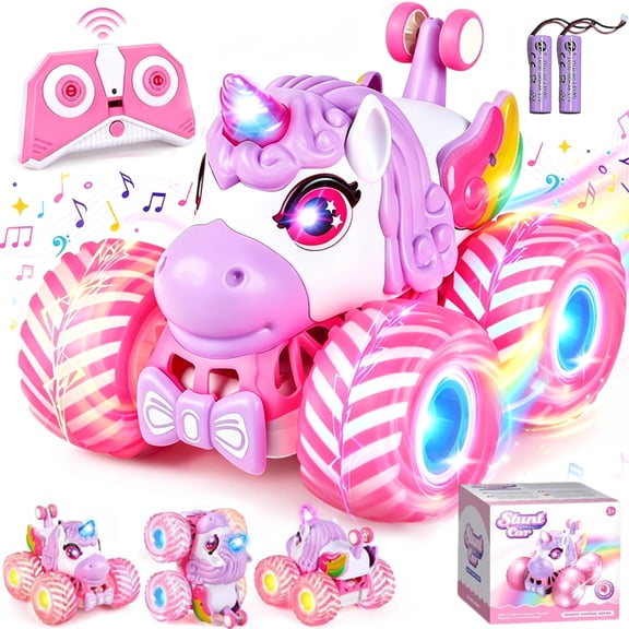 JBeeCtrl Remote Control Car for Girls RC Pink Monster Truck for Girls 360° Rc Stunt Car Unicorn Toys Christmas Birthday Gift for Girls 3 4 5 6 7 8 Year Old