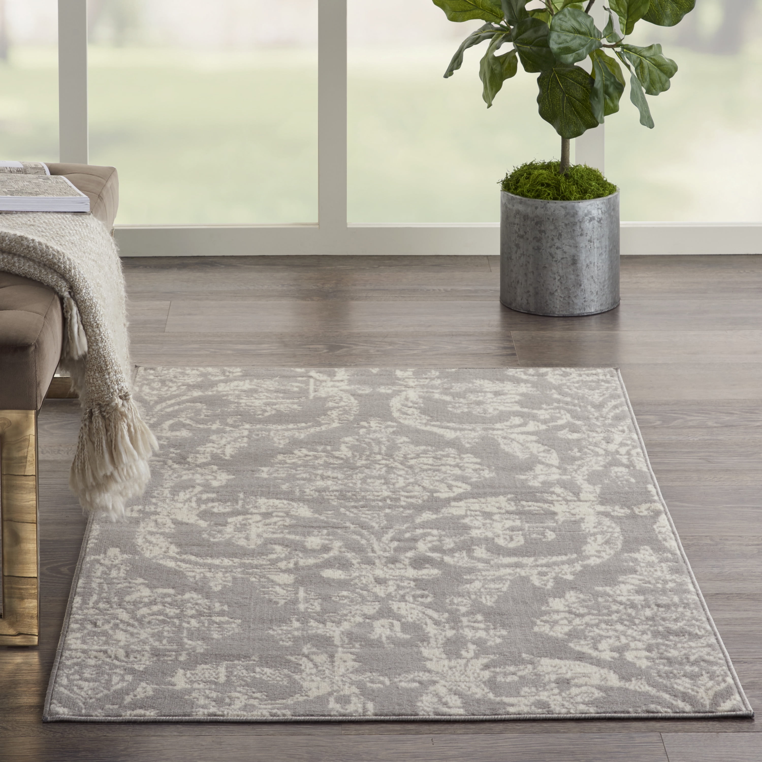Nourison Jubilant Damask Grey Area Rug