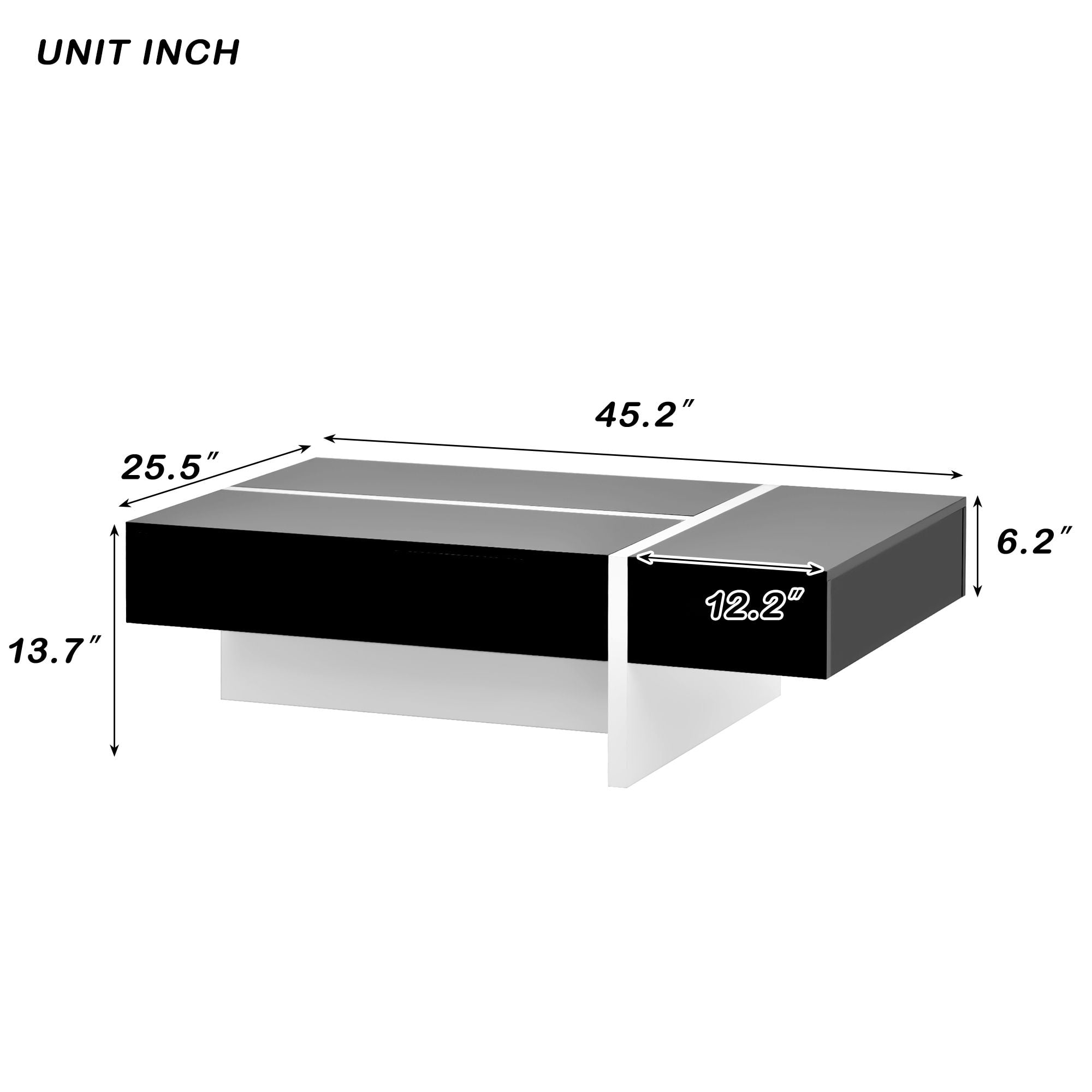 Aukfa Rectangle Coffee Table with Storage Compartment - Living Room Furniture - Black