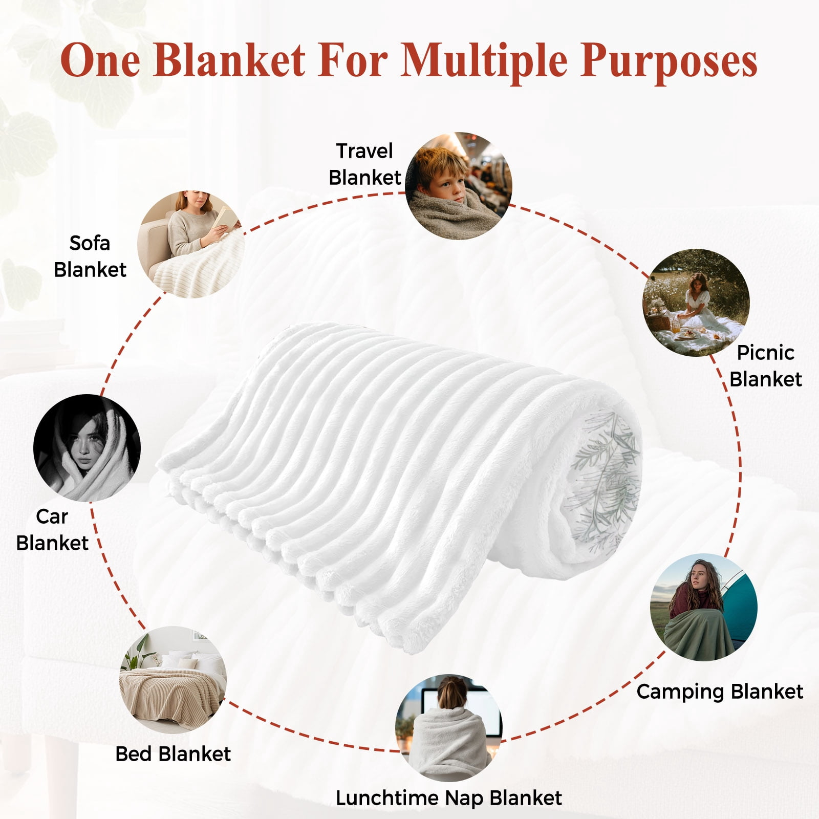 Christmas Botanical Throw Blanket, Flannel Fleece Blanket with Striped Design for Couch, Eucalyptus Leaves Xmas Pinecone Cotton Soft Breathable All Season Plush Blankets for Sofa Office Chair 30"x40"