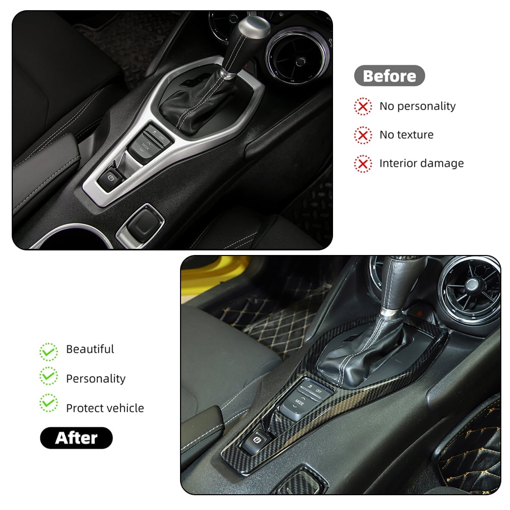 CheroCar Gear Shift Panel Cover Sticker Interior Trim for Chevrolet Camaro 2017-2022,Black
