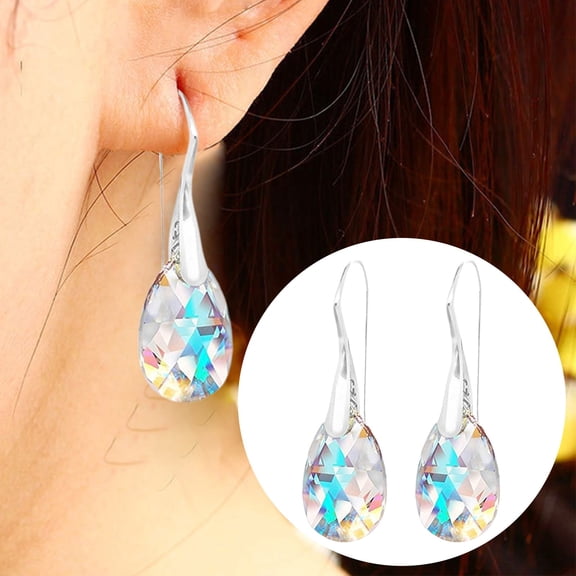 SeekLGT Crystal Teardrop Earrings Colorful Lightweight Women's Jewelry Elegant Design for Birthday Holiday Gifts