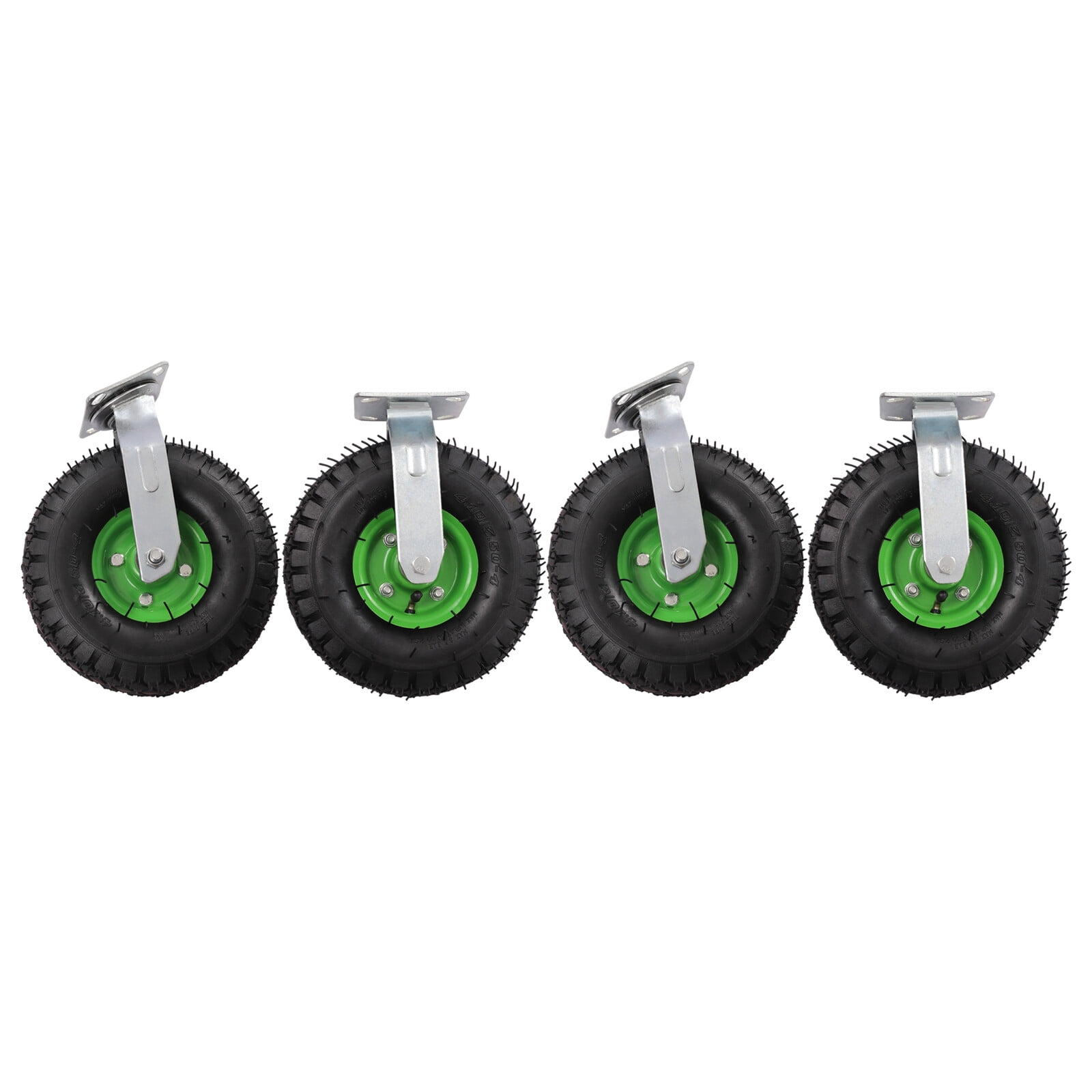 10" Pneumatic Caster Wheels Set of 4-2 Swivel/2 Rigid - Black Rubber Caster Wheels Outdoor