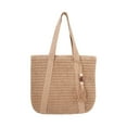 thumbnail image 2 of NexTorq Large Straw Beach Tote Bags for Women Woven Boho Handmade Shoulder Handbags for Summer Vacation Travel with Tassels, Khaki, 2 of 7