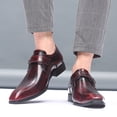thumbnail image 6 of Men's Formal Oxford Shoes Genuine Leather Monk Strap Business Moccasin Casual Comfortable Slip-On Classic Loafers Red 7 US, 6 of 7