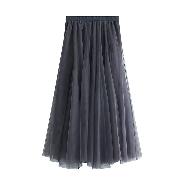 TFFR Women Long Tulle Skirt Mesh Solid Multilayer Pleated High Elastic  Waist Lace Long Midi Skirts for Wedding Party