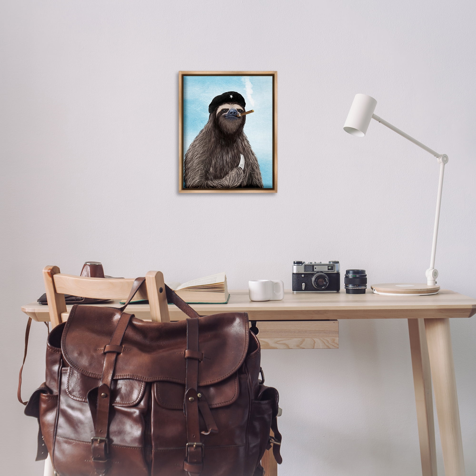 Stupell Industries Captain Sloth & Cigar Novelty & Humor Painting Brown Floater Framed Canvas Art Print Wall Art, 17 x 21