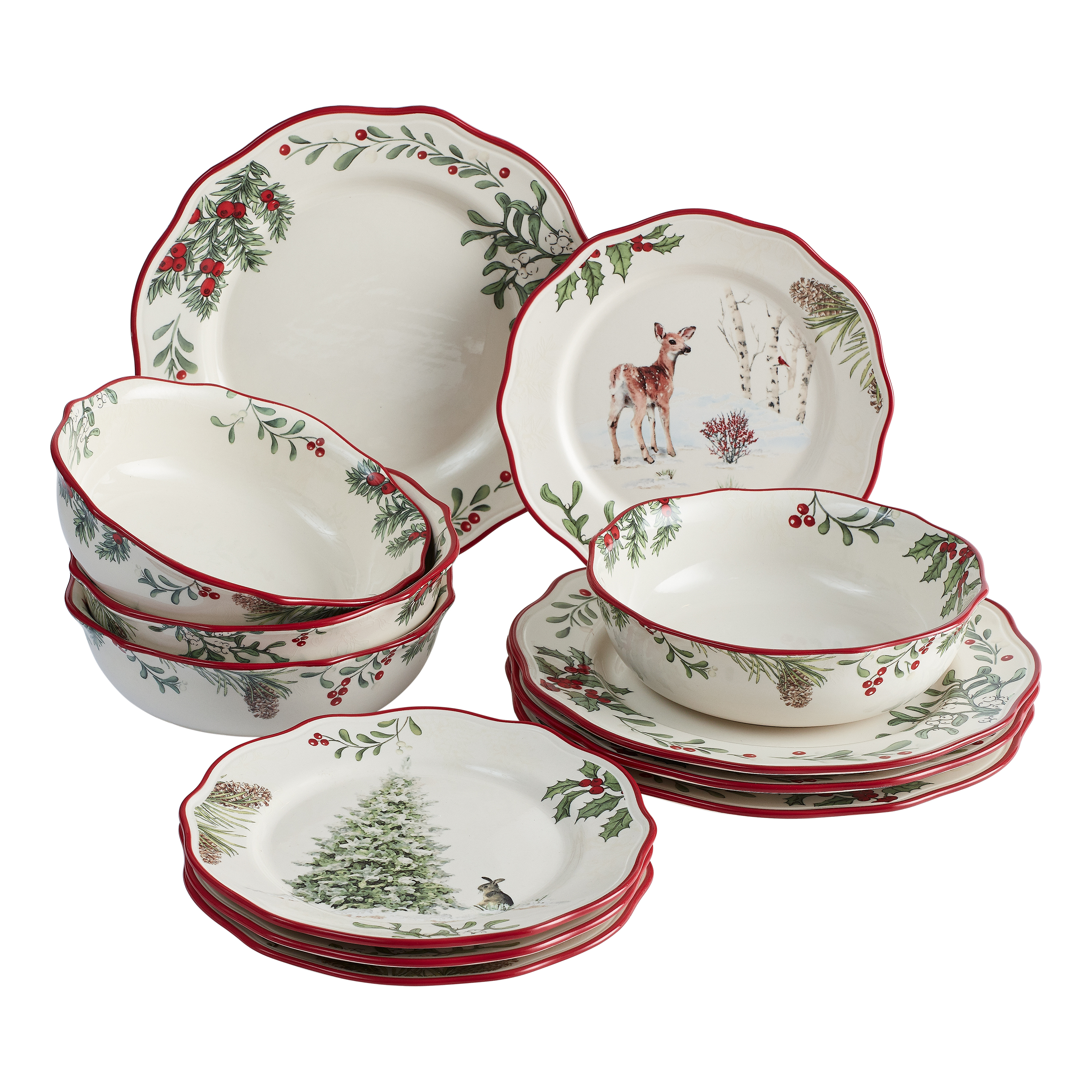 Better Homes & Gardens Heritage Holly Christmas Dinnerware Set, 12 Pieces - Walmart.com 