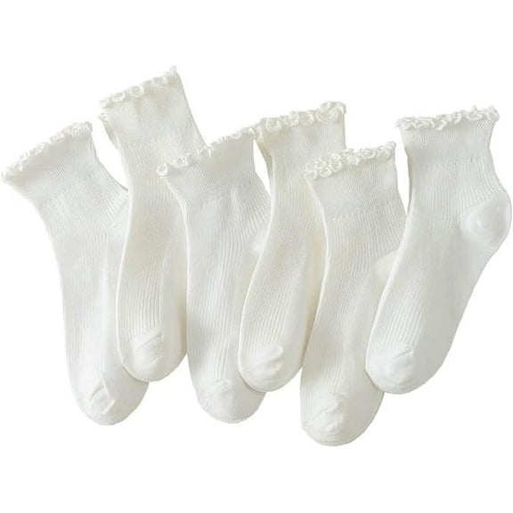 LECHAO 6 Pairs of Ruffle Socks Women, Cute Ruffle Ankle Socks,olid Color Lettuce Edge Comfort Breathable One Size 5-9