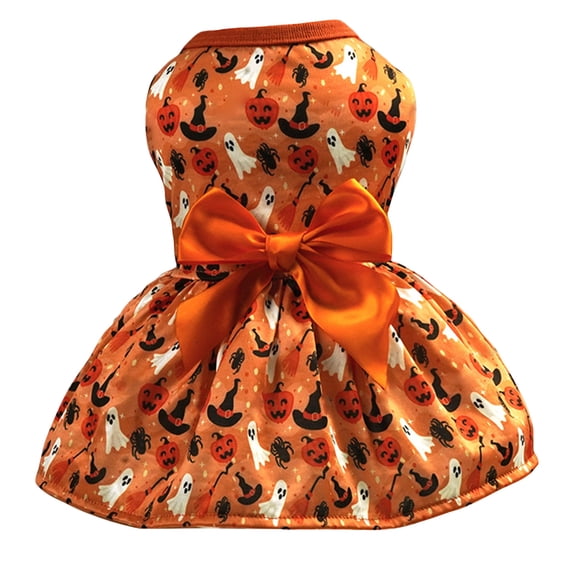 Pet Halloween Mesh Orange Dress, Semi-Gloss Polyester Fabric for Festive Party Glamour, Cats Small Dogs Universal Fit Apparel. Orange M