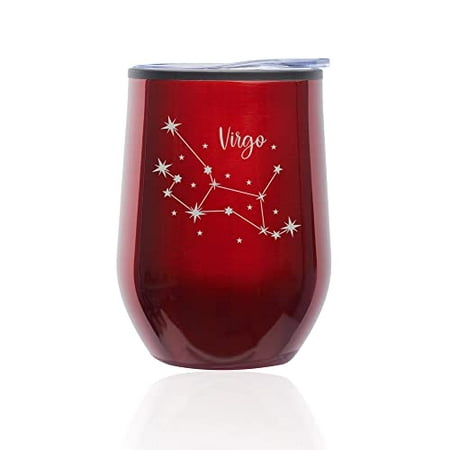 

Stemless Wine Tumbler Coffee Travel Mug Glass with Lid Star Zodiac Horoscope Constellation (Red) (Virgo)