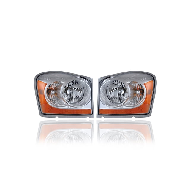 Headlight Assembly - Compatible/Replacement for '06-06 Dodge Durango - Halogen - Pair, Left Driver + Right Passenger Set - 55077720AE, 55077721AE