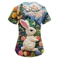 thumbnail image 3 of SAATLERI Womens Nursing Scrub Tops Easter Bunny Rabbit Printed Working Uniform Short Sleeve V Neck Workwear Blouse T-shirt, 3 of 4