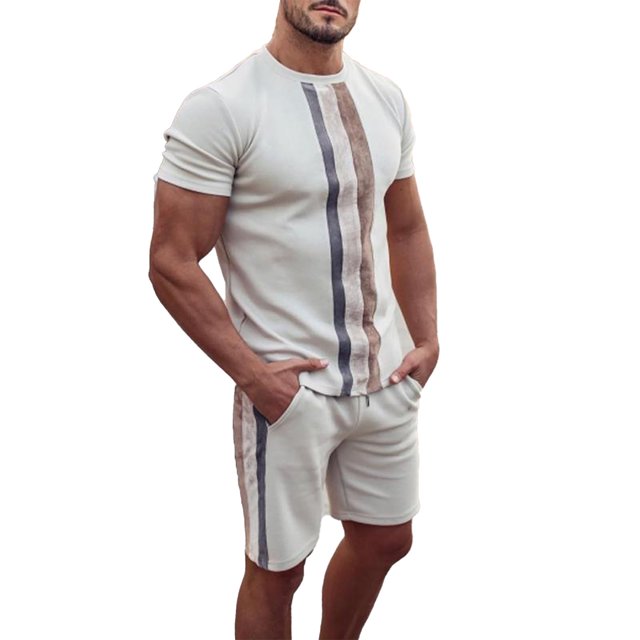 Conjunto de pantalones cortos informales para hombre Adepaton Color contrastante Beige 3XL