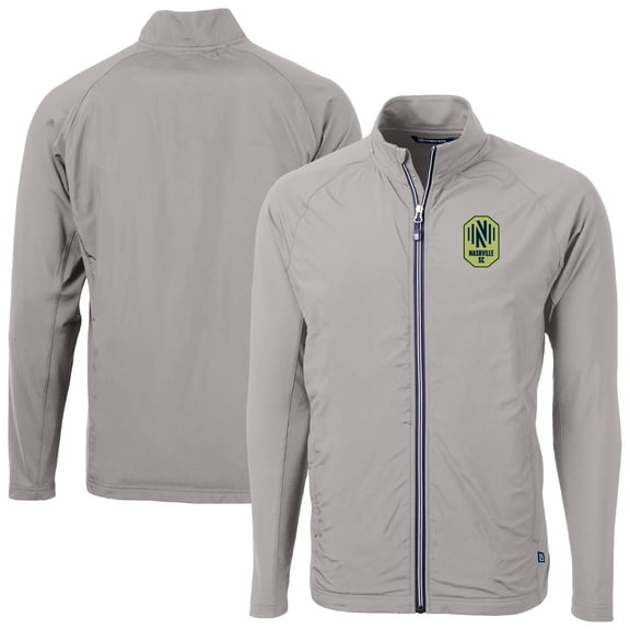 Men's-Cutter & Buck Gray Nashville SC Adapt Eco Knit Hybrid Recycled Full-Zip Jacket