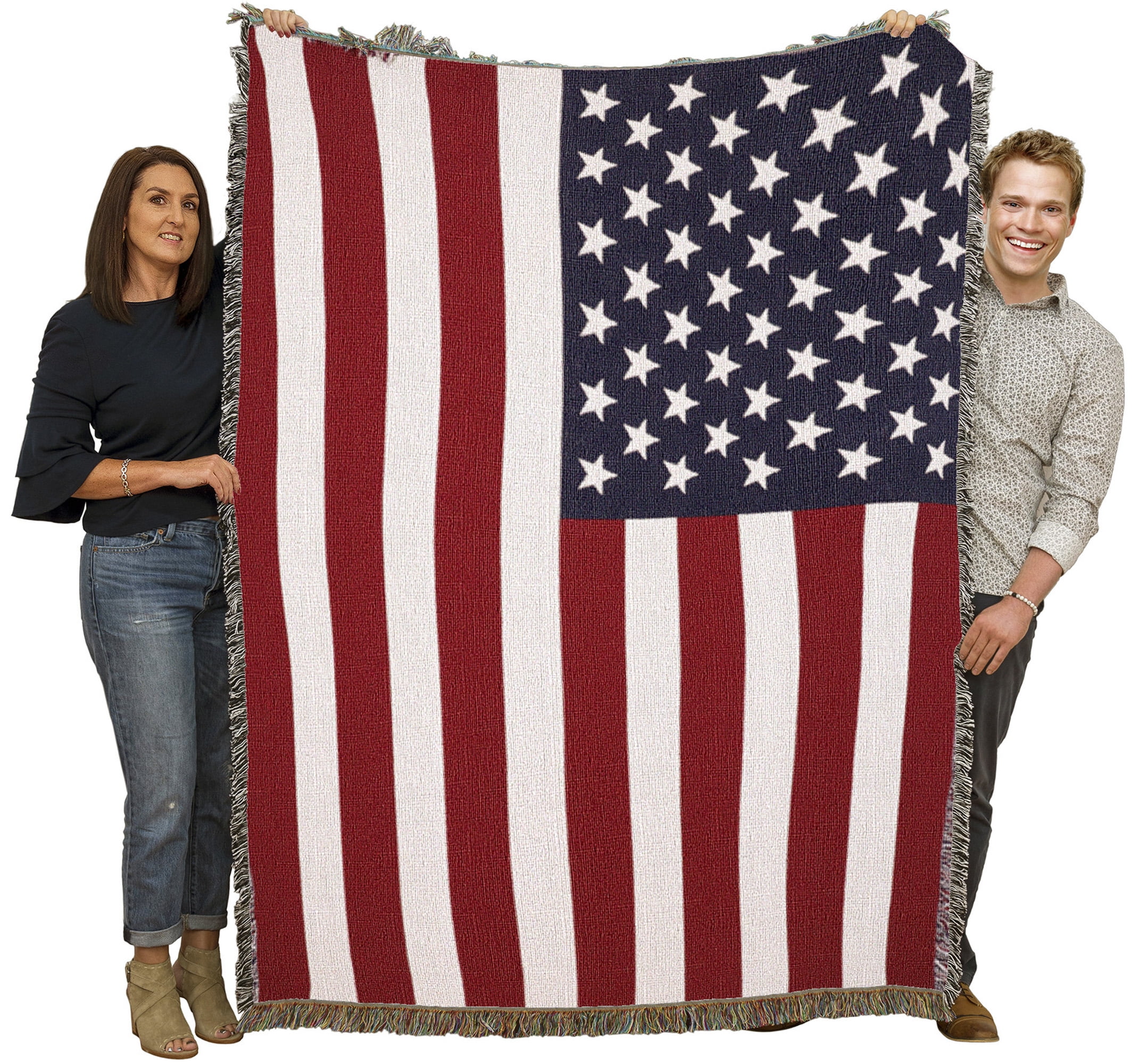 United States American Flag Blanket - Gift Soft Tapestry Throw Woven from Cotton - Made in The USA (69x48)
