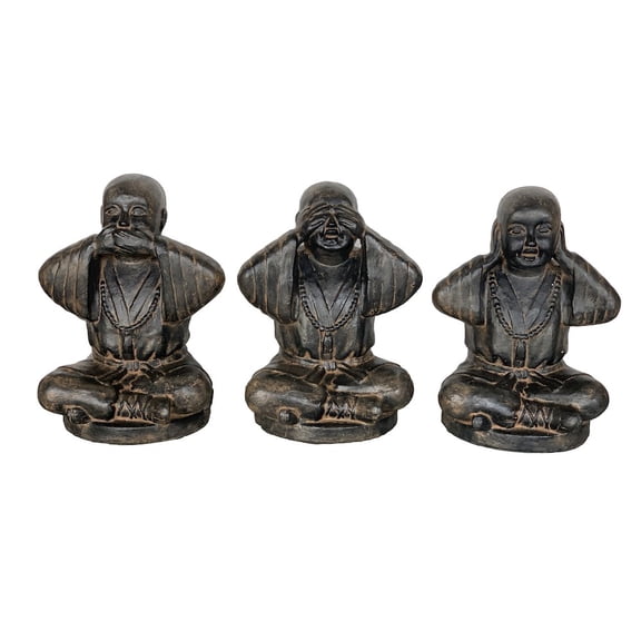 AFD Hear See And Speak No Evil Monk Set Of 3 Black Earthy Finish