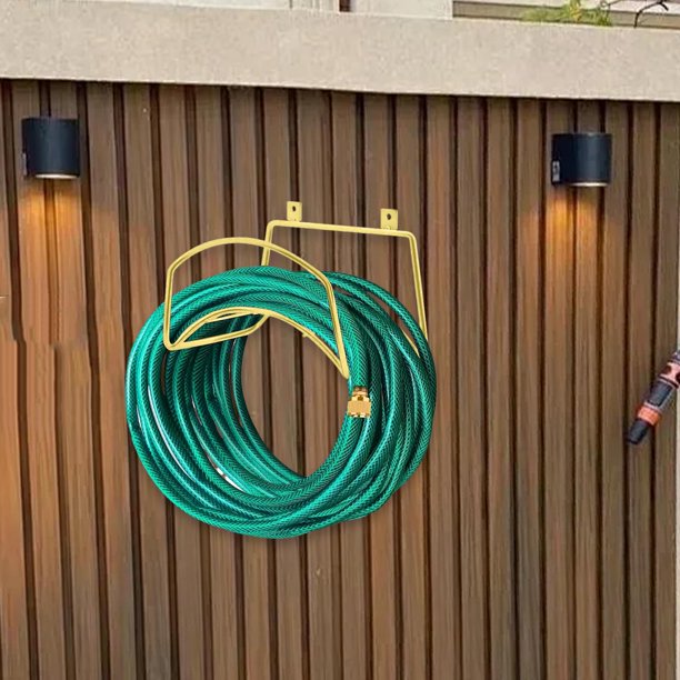 Soporte para manguera de jardín, soporte para carrete de manguera de agua, suministros de montaje en pared, organizador resistente, estante para tuberías de agua para patio, exterior, Oro