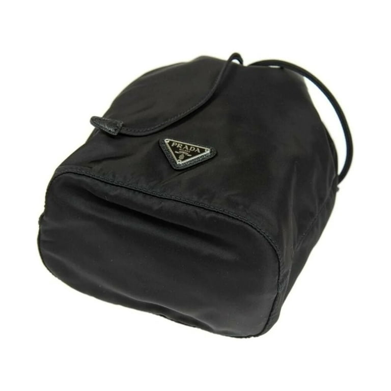 New Prada Black Tessuto Nylon Triangle Logo Drawstring Bucket Bag 1NA369