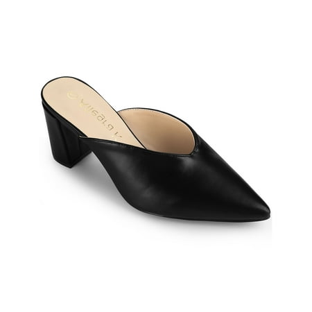 

Unique Bargains Women s Pointed Toe Chunky Heels Slides Mules