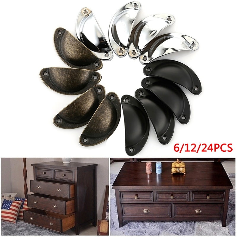 24Pcs Brass Cup Shell Drawer Cupboard Cabinet Door Furniture Antique Pull Handle